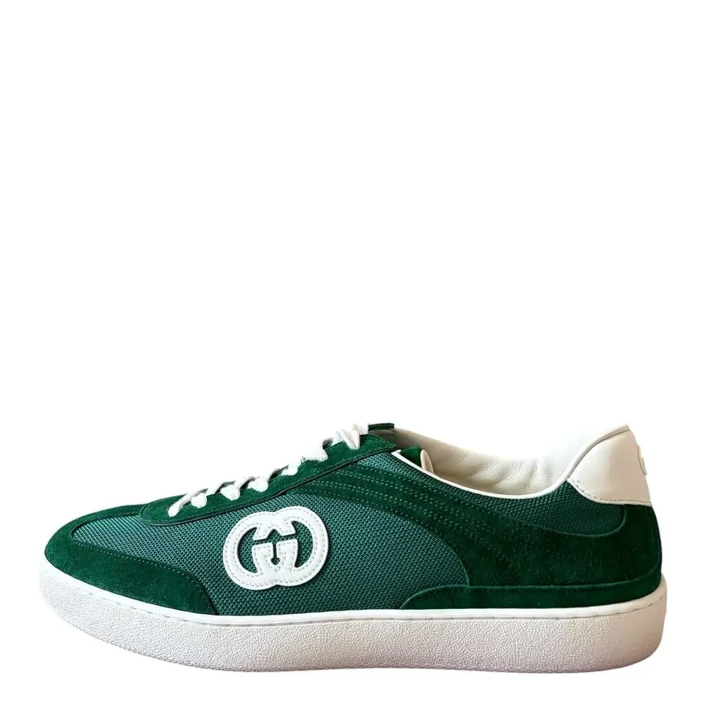Gucci Mens G74 Interlocking G Sneakers Green Suede Low Top Size 12 US 12.5 New